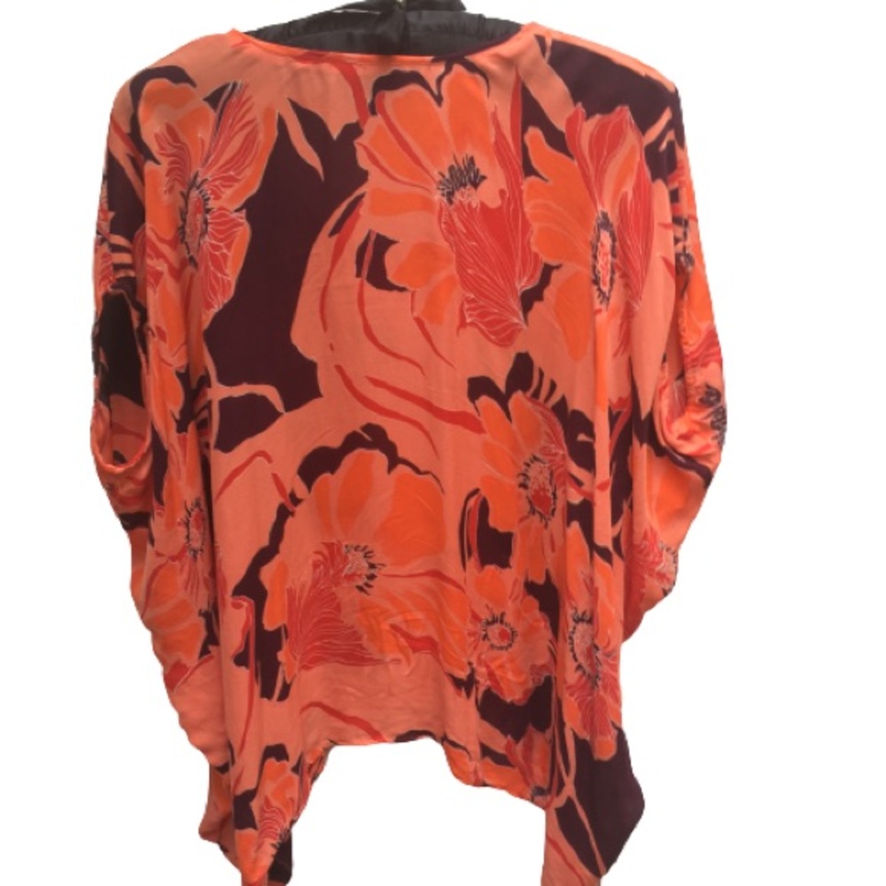 Etcetera Sheer Floral Top Excellent Condition Orange and Burgundy